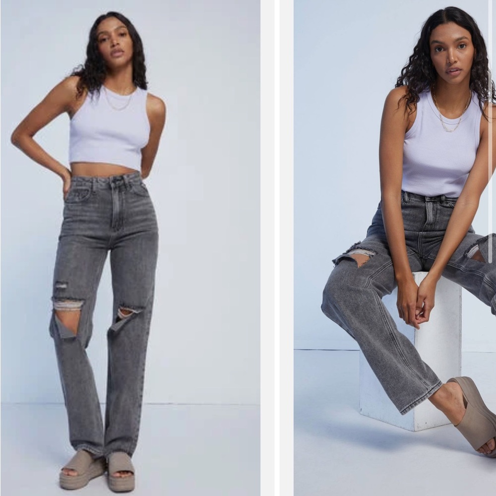 Gray/black 90s boyfriend wide leg jean